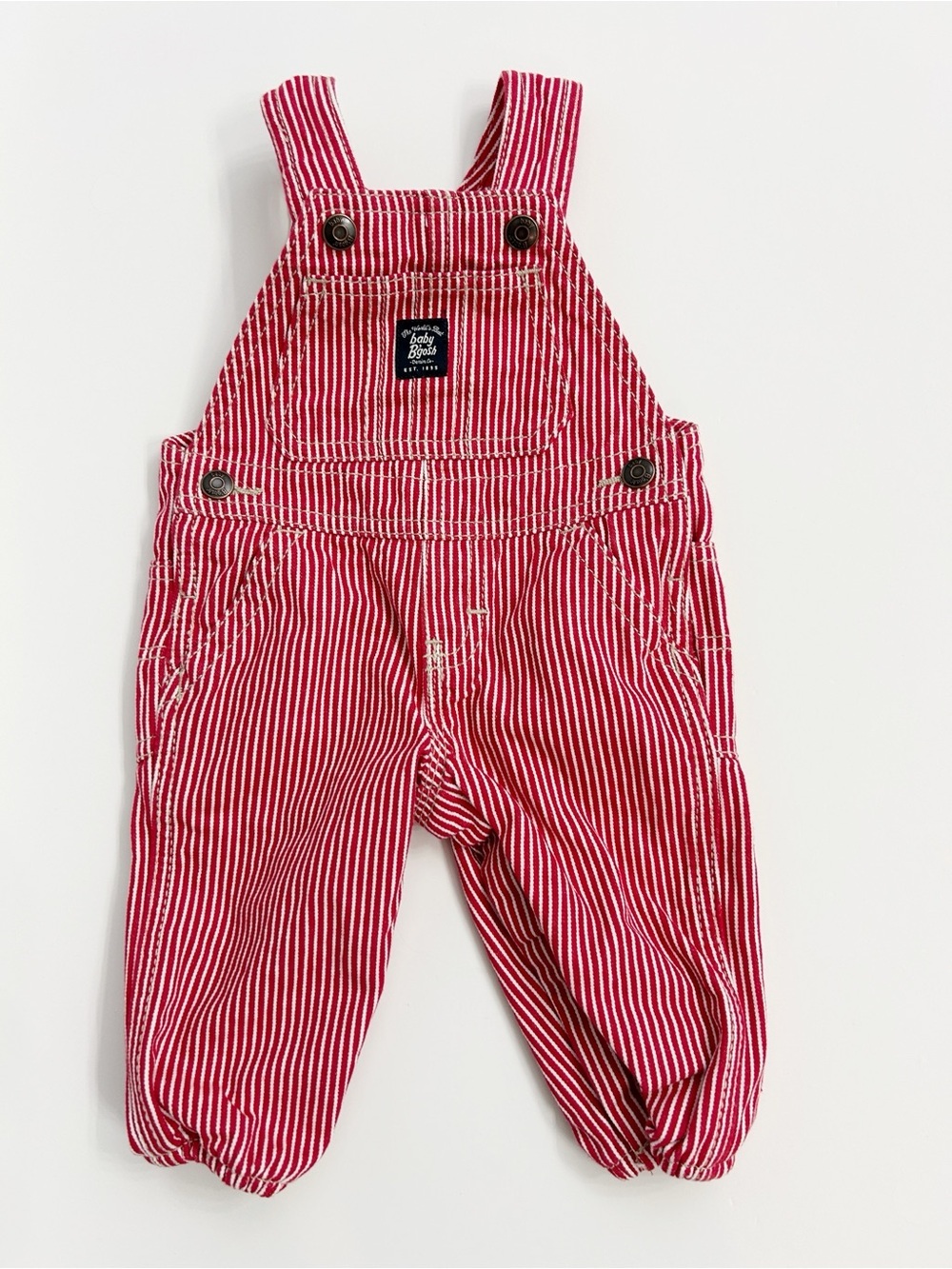 Baby B'gosh OshKosh Red & White Railroad Stripe Canvas Overalls Size 6M